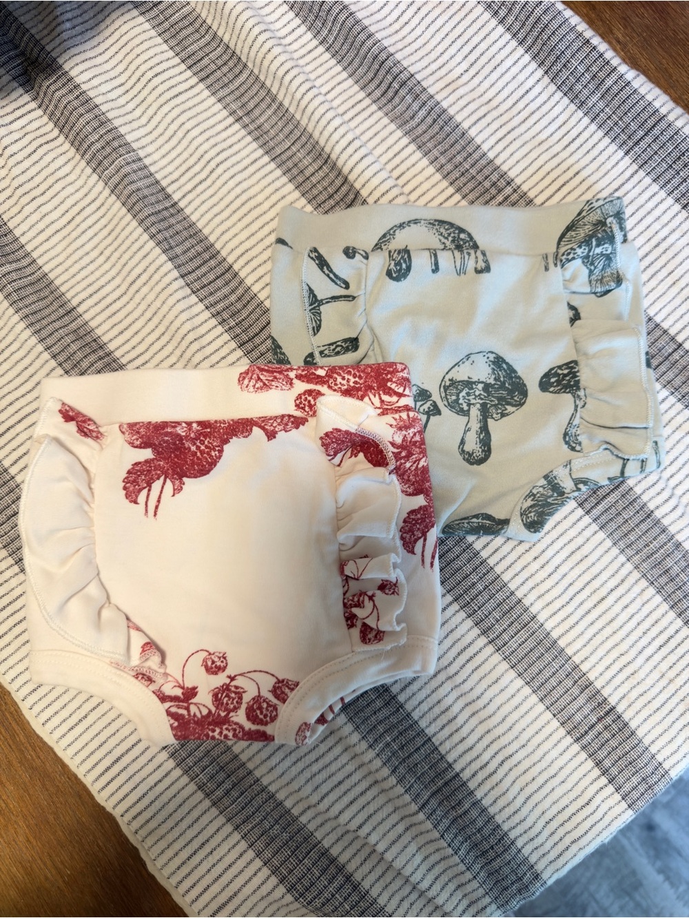 kate quinn Cream strawberry and Sage Mushroom Ruffle Baby Bloomers
